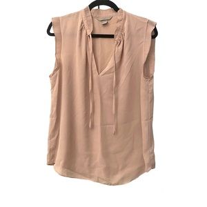 H&M Chiffon Pink Pleated Neck Blouse Office Rose Keyhole